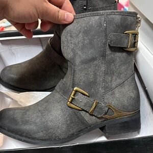 Gray Ankle Boots with Buckle Detail new